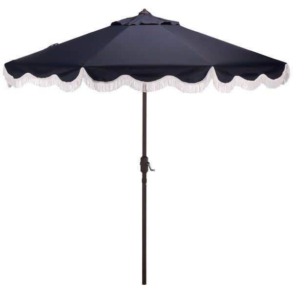 Torsa Crank Outdoor Umbrella in Navy with Fringe (9 ft)