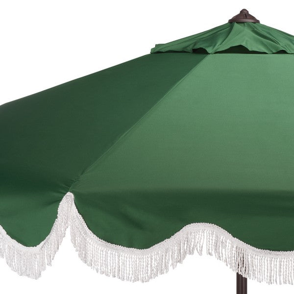 Torsa Crank Umbrella in Hunter Green with White Fringe (9 ft)