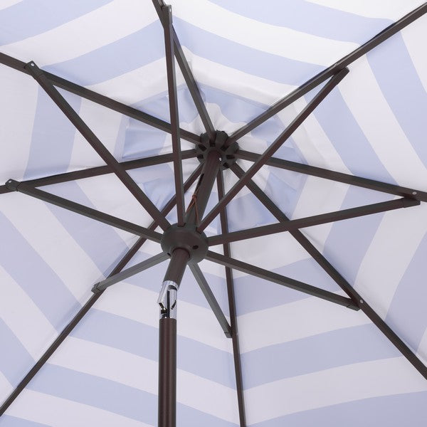 Lucerna Crank Outdoor Umbrella in Baby Blue Stripe with Fringe (9 ft)