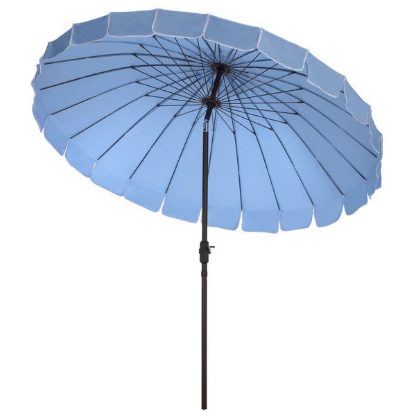 Panza Crank Outdoor Umbrella in Baby Blue with Brown Pole (9 ft)