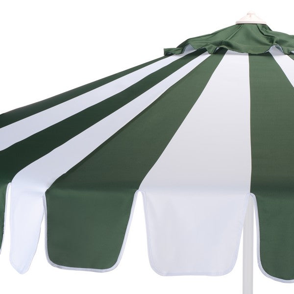 Mezze Crank Outdoor Umbrella in Hunter Green Stripe with White Edge (9 ft)