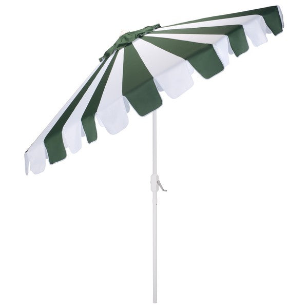Mezze Crank Outdoor Umbrella in Hunter Green Stripe with White Edge (9 ft)