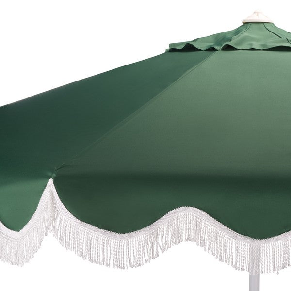 Torsa Crank Outdoor Umbrella in Hunter Green with White Fringe (9 ft)