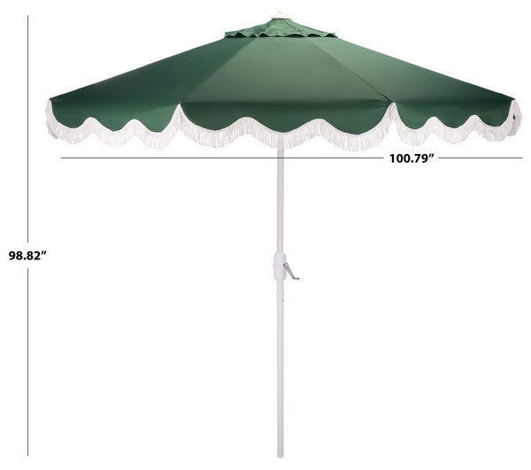 Torsa Crank Outdoor Umbrella in Hunter Green with White Fringe (9 ft)