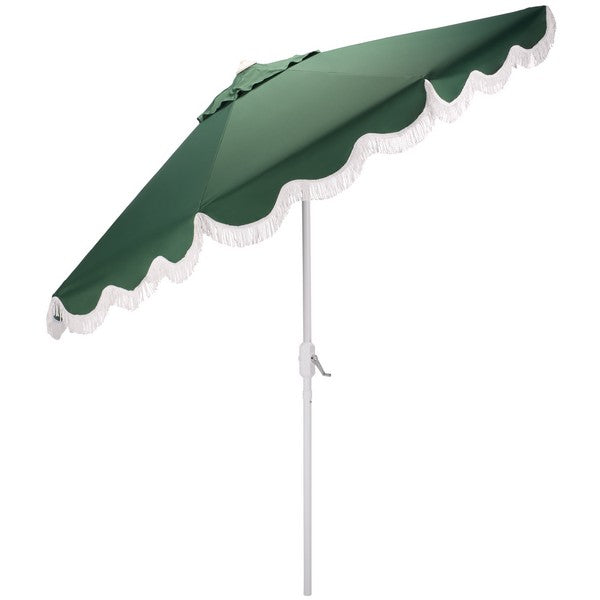 Torsa Crank Outdoor Umbrella in Hunter Green with White Fringe (9 ft)
