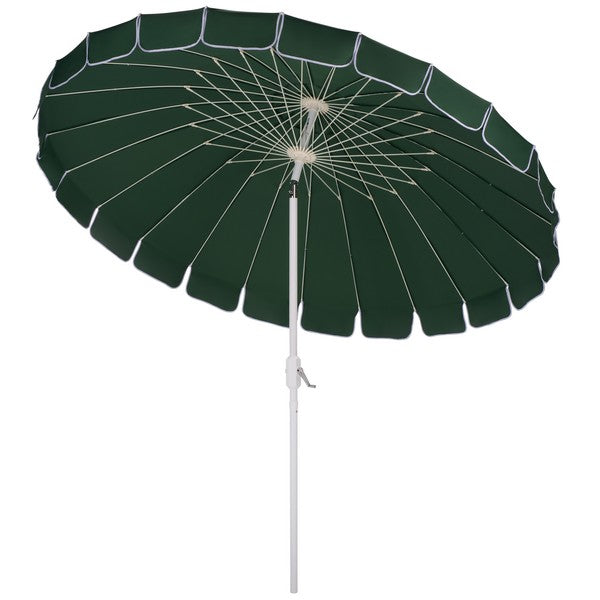 Panza Crank Outdoor Umbrella in Hunter Green with White Edge (9 ft)