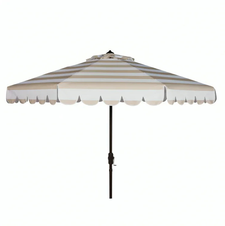 Vienna Polyester Round Crank Umbrella in Beige Stripe (11 ft) - The Mayfair Hall