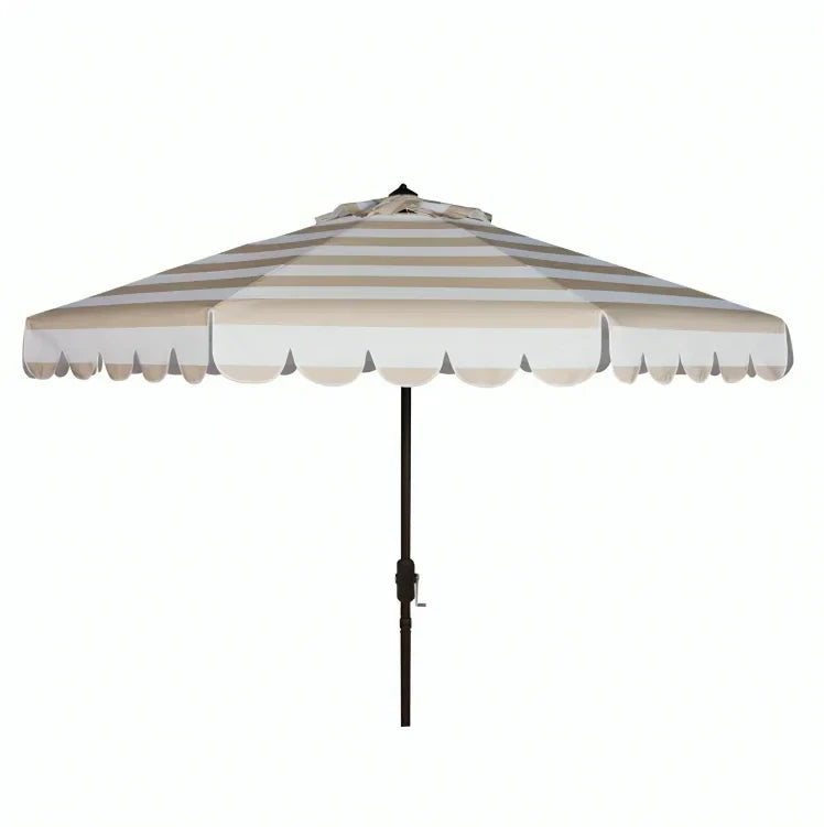 Vienna Polyester Round Crank Umbrella in Beige Stripe (11 ft) - The Mayfair Hall