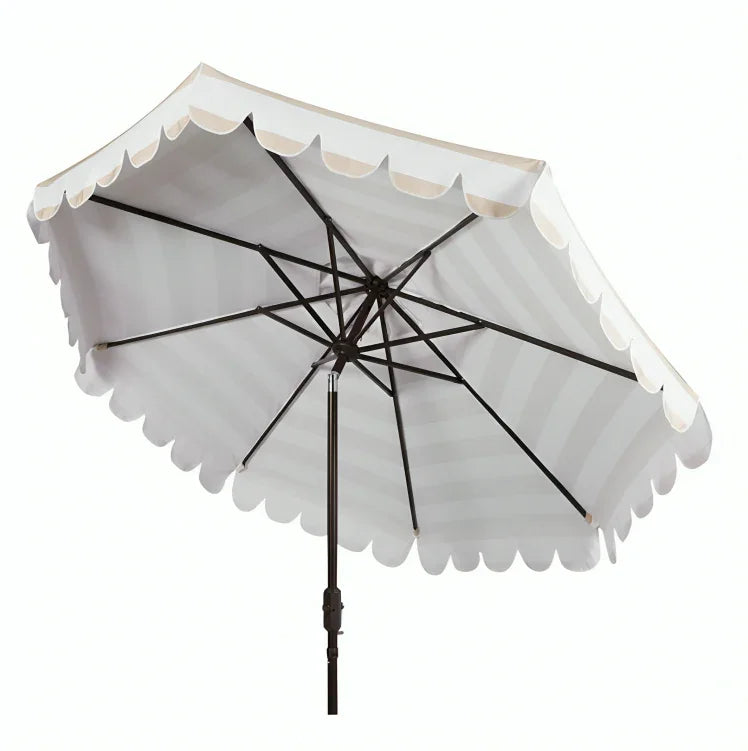 Vienna Polyester Round Crank Umbrella in Beige Stripe (11 ft) - The Mayfair Hall