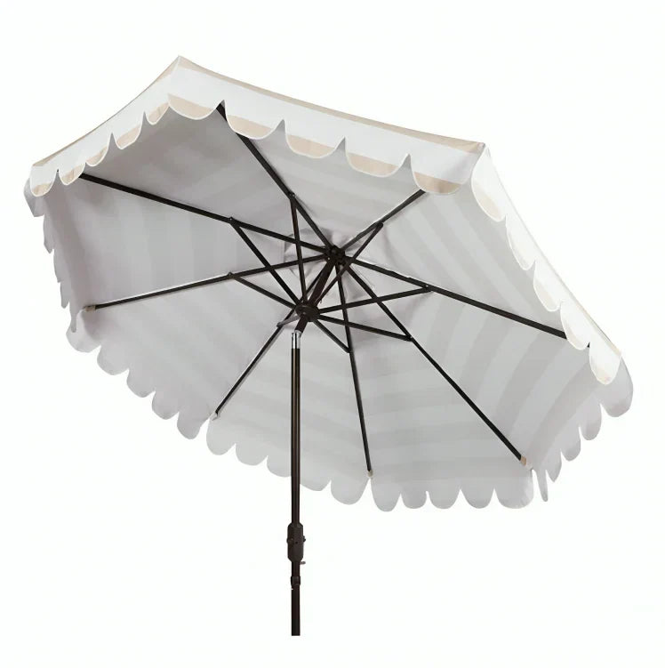 Vienna Polyester Round Crank Umbrella in Beige Stripe (11 ft) - The Mayfair Hall