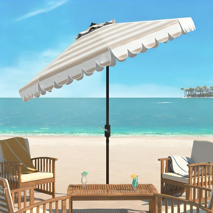 Vienna Polyester Round Crank Umbrella in Beige Stripe (11 ft) - The Mayfair Hall