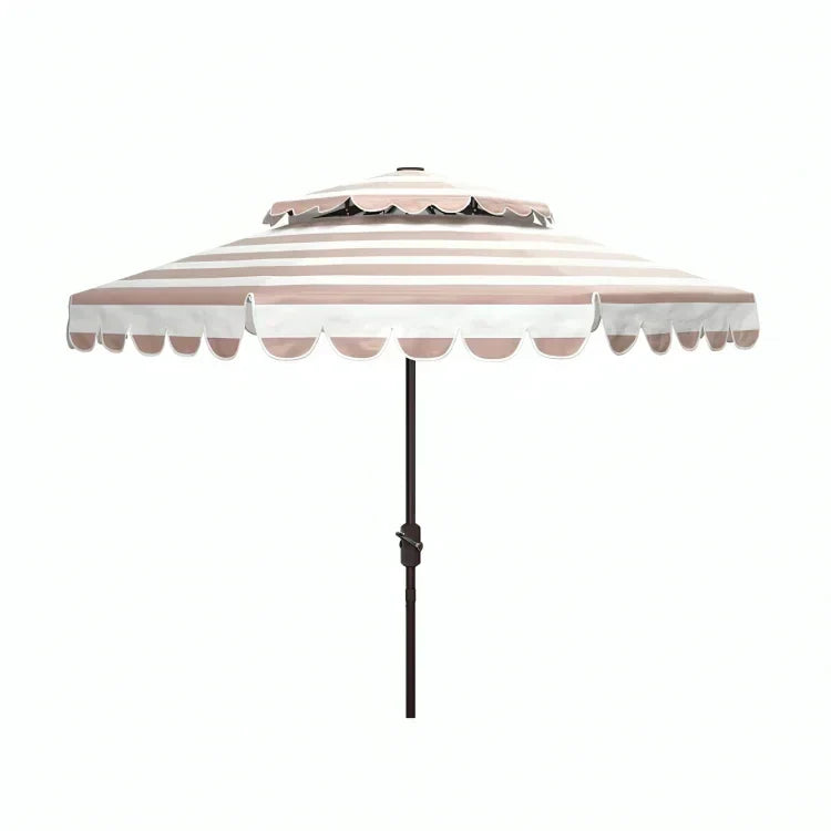 Vienna Polyester Round Double Top Crank Umbrella in Beige Stripe (9 ft) - The Mayfair Hall