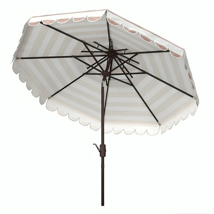 Vienna Polyester Round Double Top Crank Umbrella in Beige Stripe (9 ft) - The Mayfair Hall