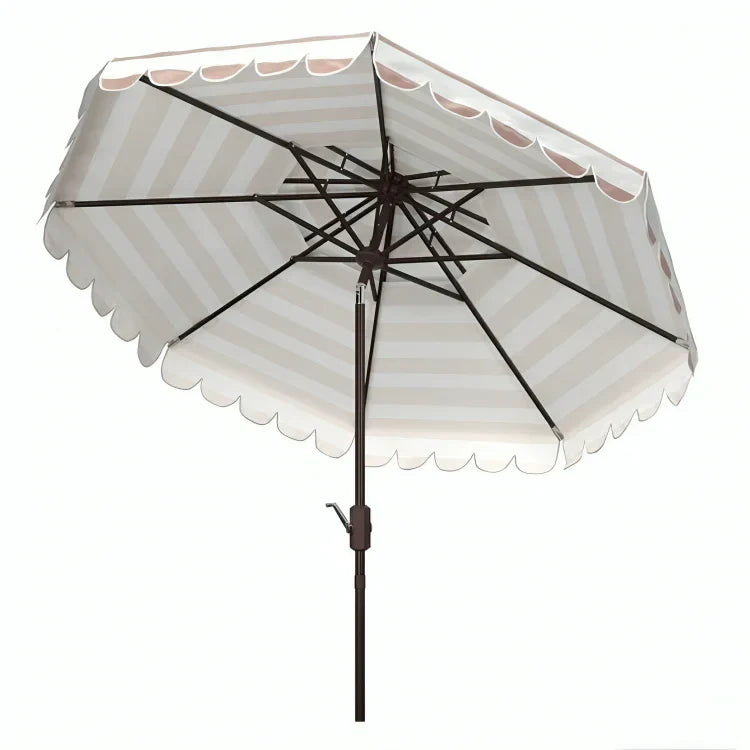 Vienna Polyester Round Double Top Crank Umbrella in Beige Stripe (9 ft) - The Mayfair Hall