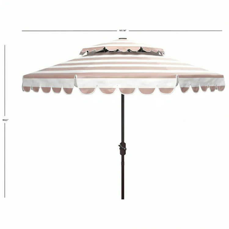 Vienna Polyester Round Double Top Crank Umbrella in Beige Stripe (9 ft) - The Mayfair Hall
