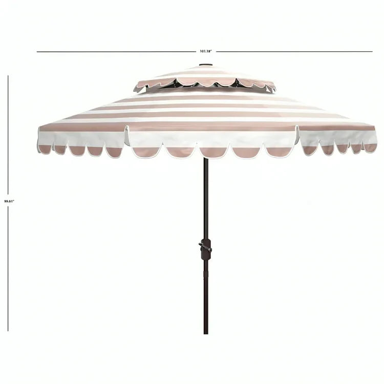 Vienna Polyester Round Double Top Crank Umbrella in Beige Stripe (9 ft) - The Mayfair Hall