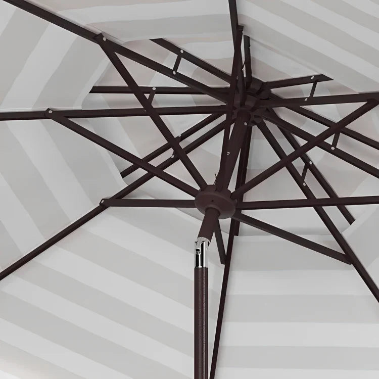 Vienna Polyester Round Double Top Crank Umbrella in Beige Stripe (9 ft) - The Mayfair Hall