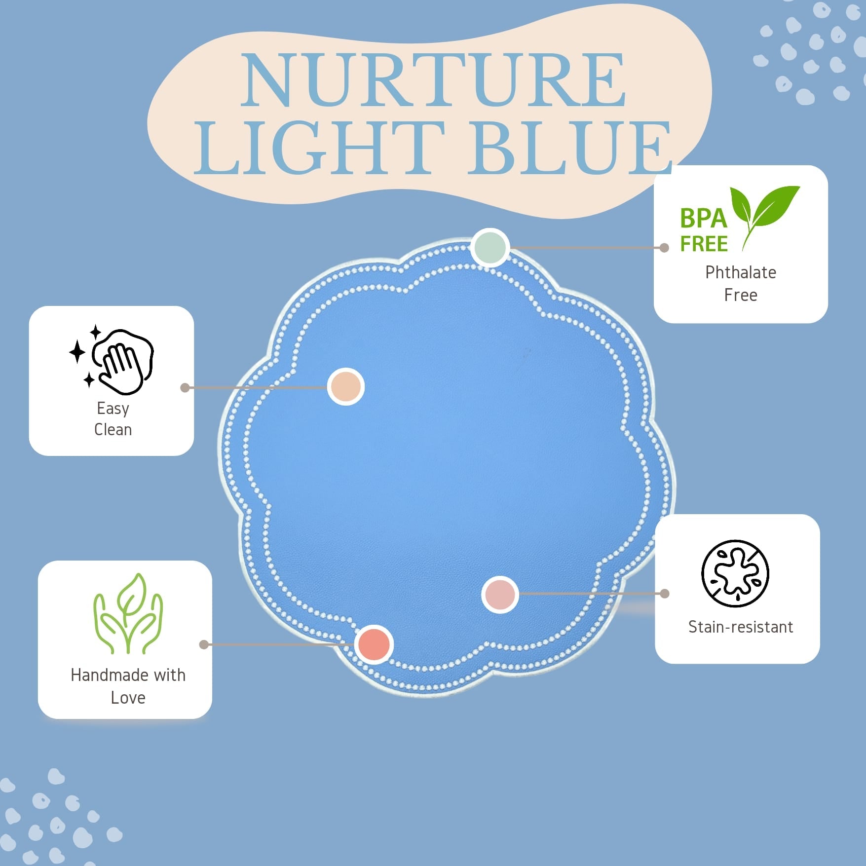 NURTURE LIGHT BLUE SCALLOPED FAUX LEATHER PLACEMAT