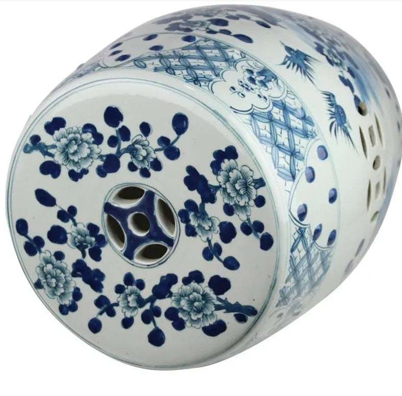 Bird and Floral Garden Seat with Raised Blue Dots - The Mayfair Hall