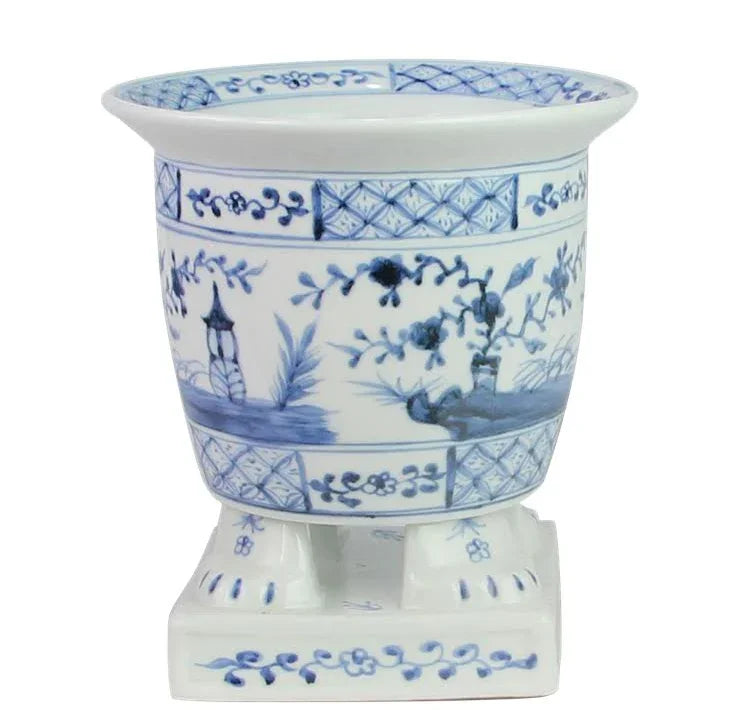 Light BLUE FOOTED VILLAGE SCENE PLANTER - The Mayfair Hall