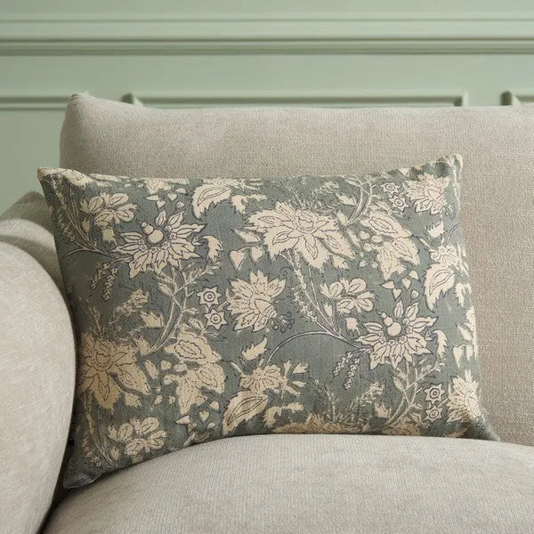 Enya Cotton Lumbar Pillow in Gray with Zipper Closure