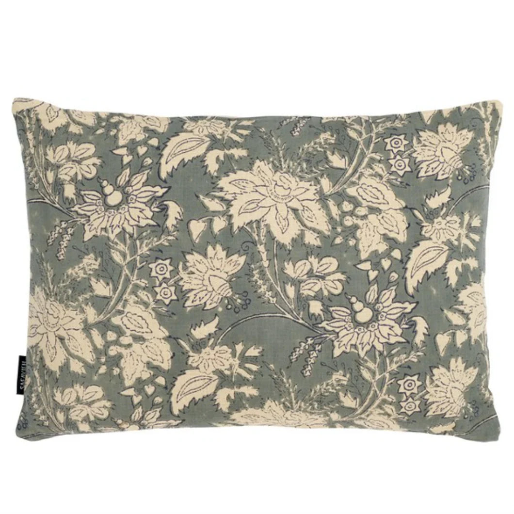 Enya Cotton Lumbar Pillow in Gray with Zipper Closure