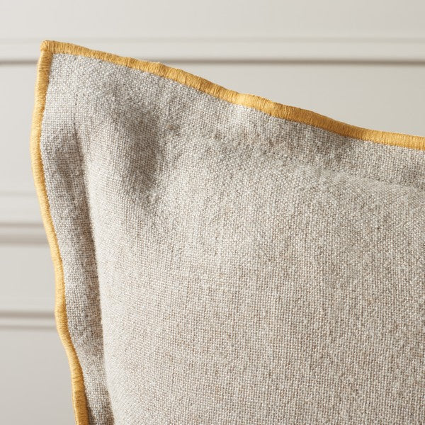 Amal Throw Pillow in Natural with Mustard Border