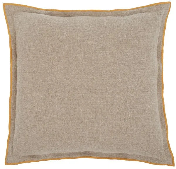 Amal Throw Pillow in Natural with Mustard Border