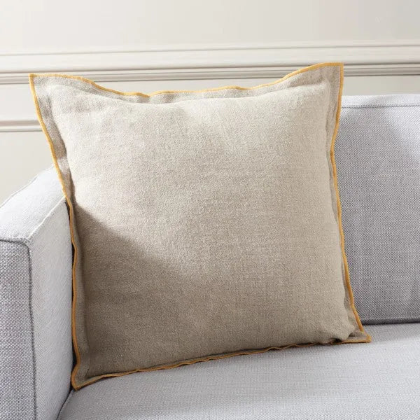 Amal Throw Pillow in Natural with Mustard Border