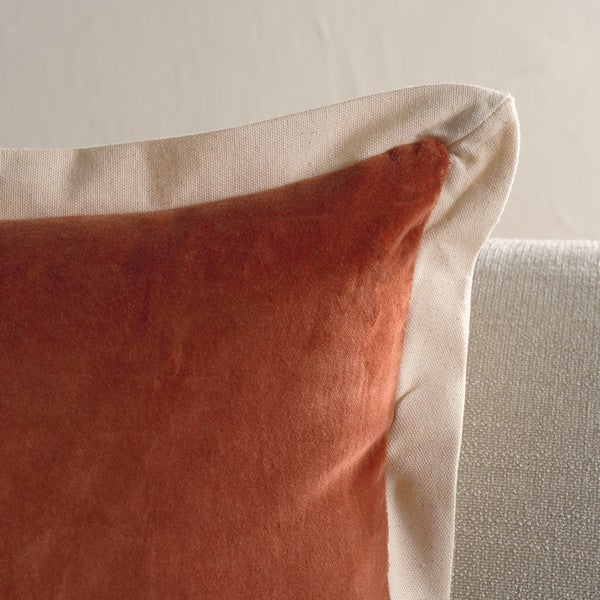 Jordy Cotton Throw Pillow in Burnt Orange with Natural Border