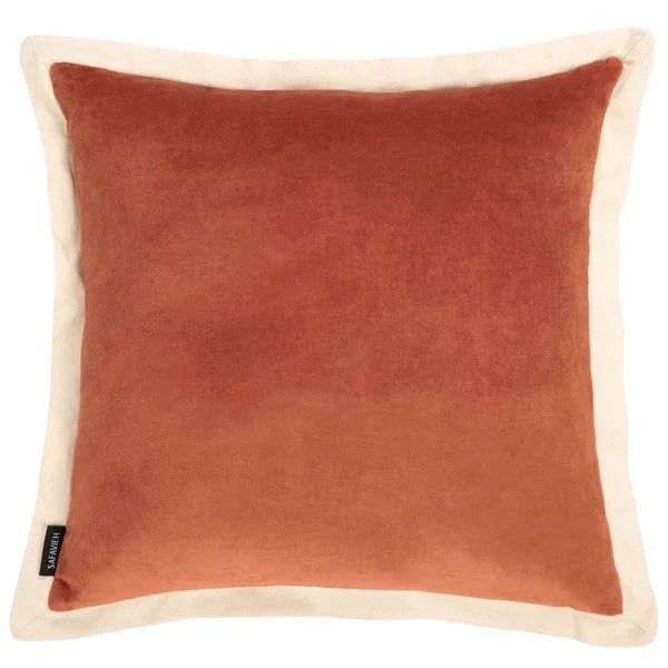 Jordy Cotton Throw Pillow in Burnt Orange with Natural Border