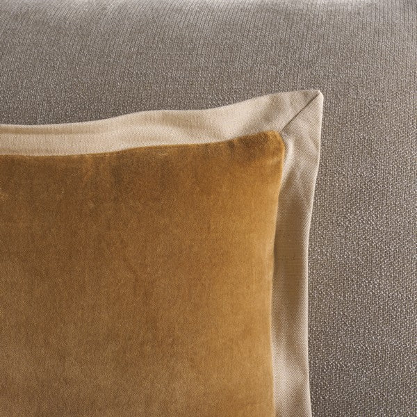 Jordy Cotton Lumbar Pillow in Camel with Natural Border