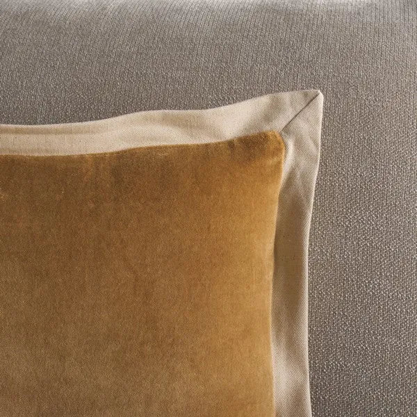Jordy Cotton Lumbar Pillow in Camel with Natural Border