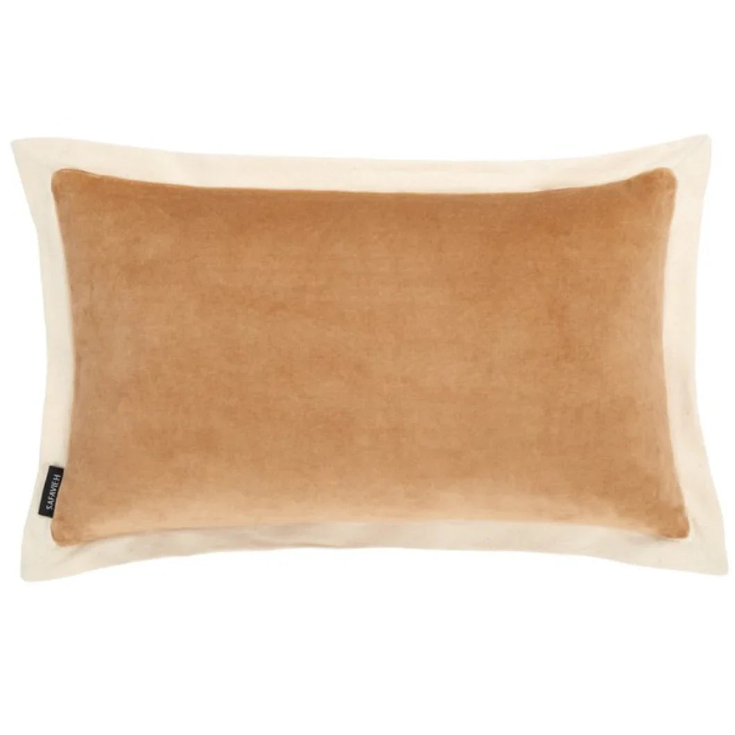 Jordy Cotton Lumbar Pillow in Camel with Natural Border