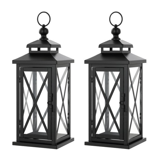 Lirio Outdoor Metal Lantern in Black (Set of 2)