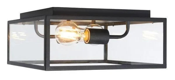 Rinnah Steel Glass Outdoor Flush Mount in Black - The Mayfair Hall