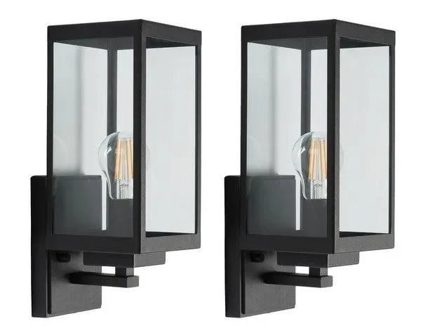 Rinnah Steel Glass Outdoor Wall Sconce in Black (Set of 2) - The Mayfair Hall