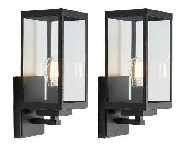 Rinnah Steel Glass Outdoor Wall Sconce in Black (Set of 2) - The Mayfair Hall