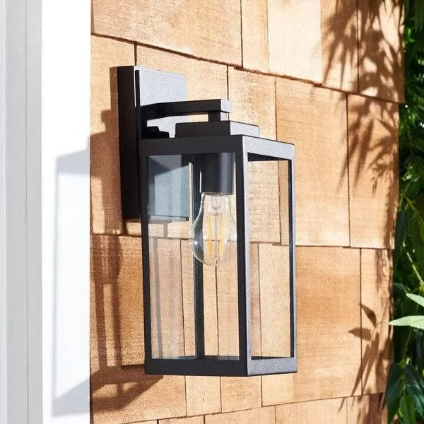 Rinnah Steel Glass Outdoor Wall Sconce in Black (Set of 2) - The Mayfair Hall