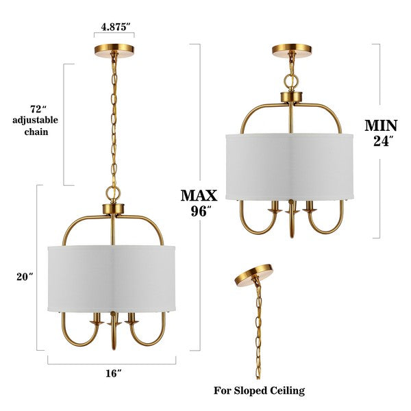 Jemmi Pendant Lighting in Brass Gold with Off-White Cotton Shade