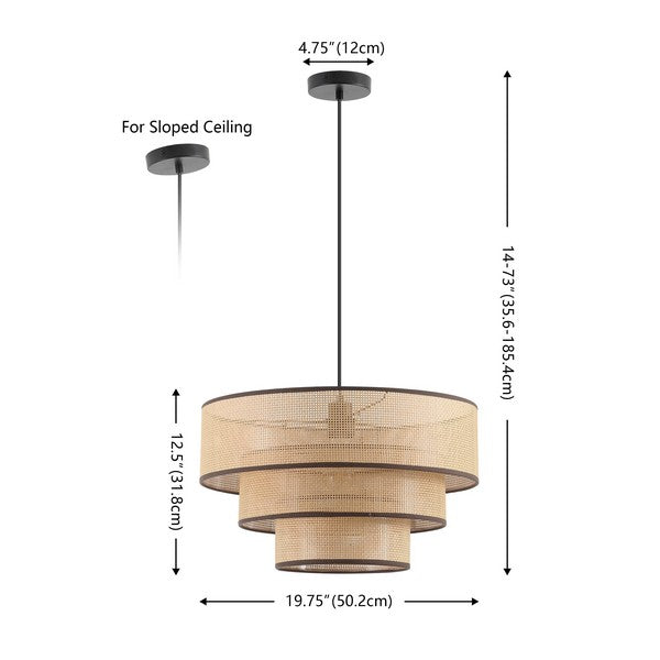 Malya Plastic Pendant Lighting in Natural with Brown Trim