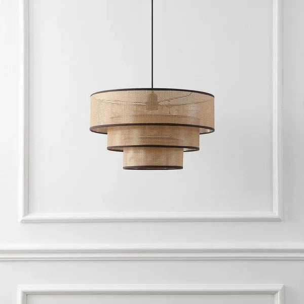 Malya Plastic Pendant Lighting in Natural with Brown Trim