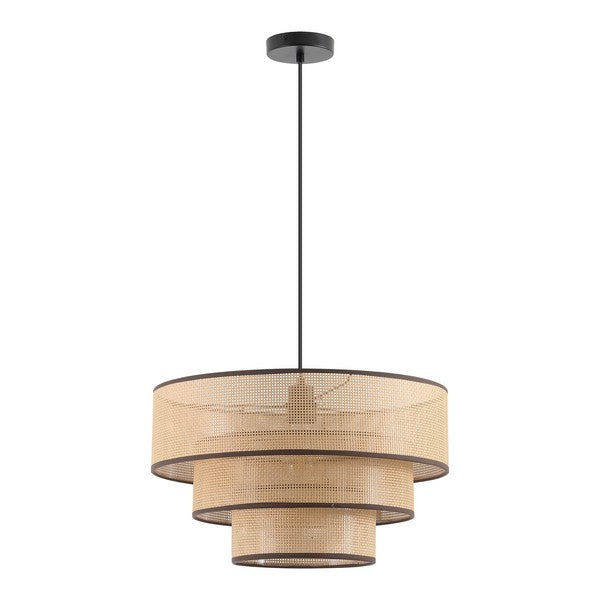 Malya Plastic Pendant Lighting in Natural with Brown Trim