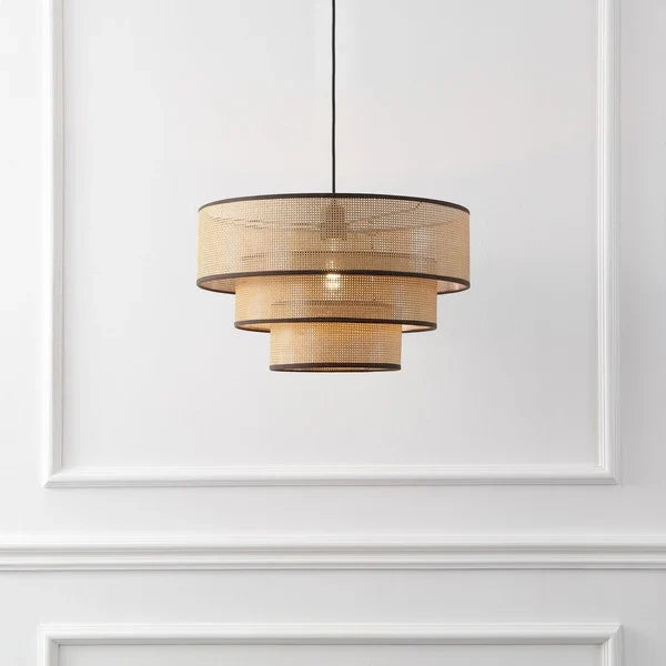 Malya Plastic Pendant Lighting in Natural with Brown Trim