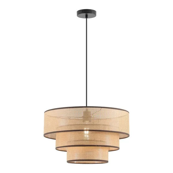 Malya Plastic Pendant Lighting in Natural with Brown Trim