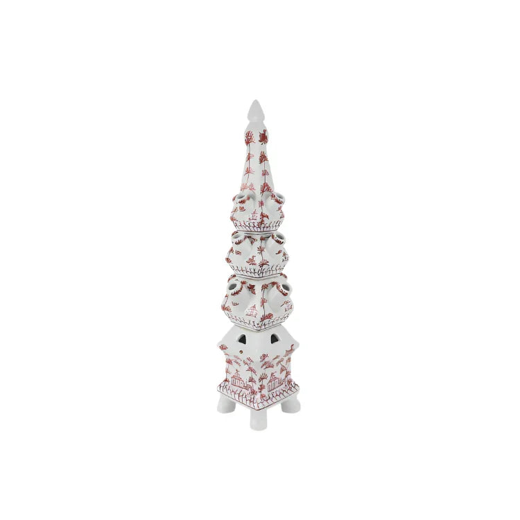 Red and White Village Scene Tulipiere - The Mayfair Hall