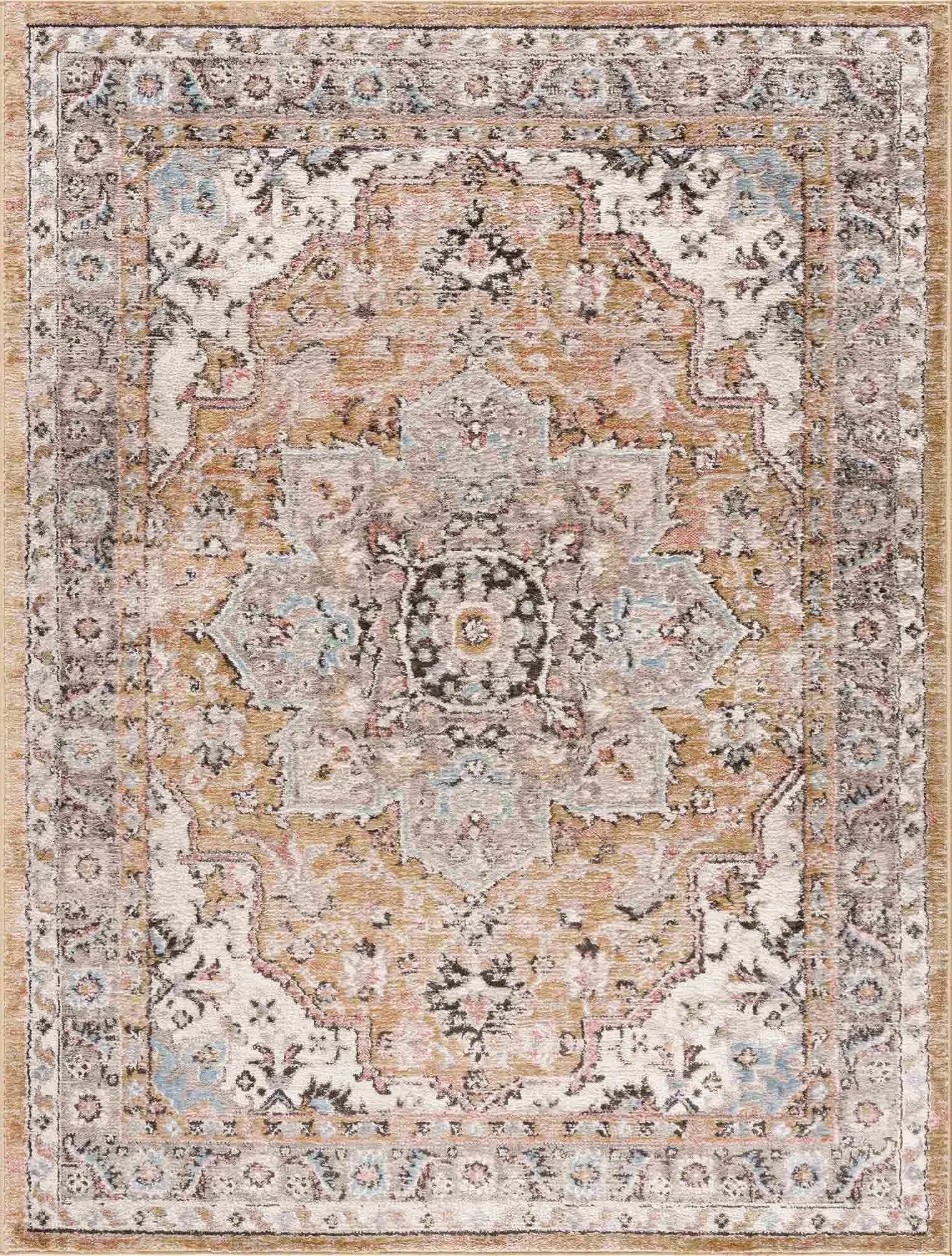 Albie Gold & Beige Polypropylene Area Rug - The Mayfair Hall