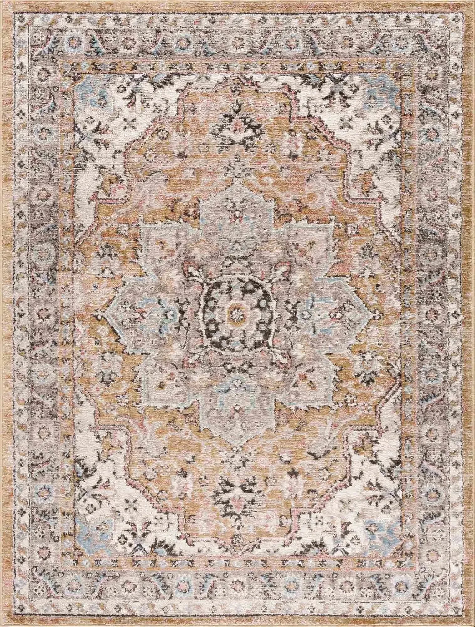 Albie Gold & Beige Polypropylene Area Rug - The Mayfair Hall