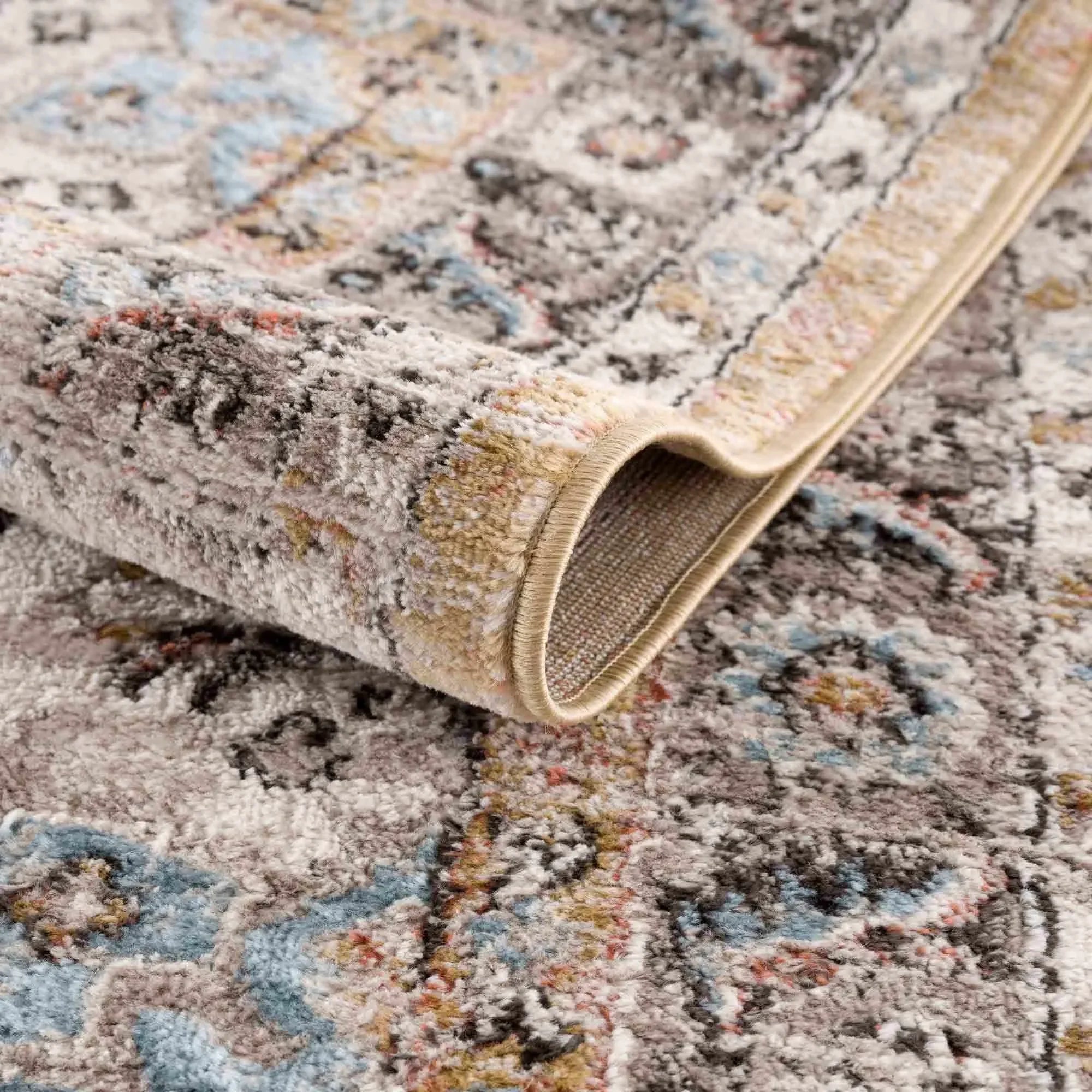 Albie Gold & Beige Polypropylene Area Rug - The Mayfair Hall
