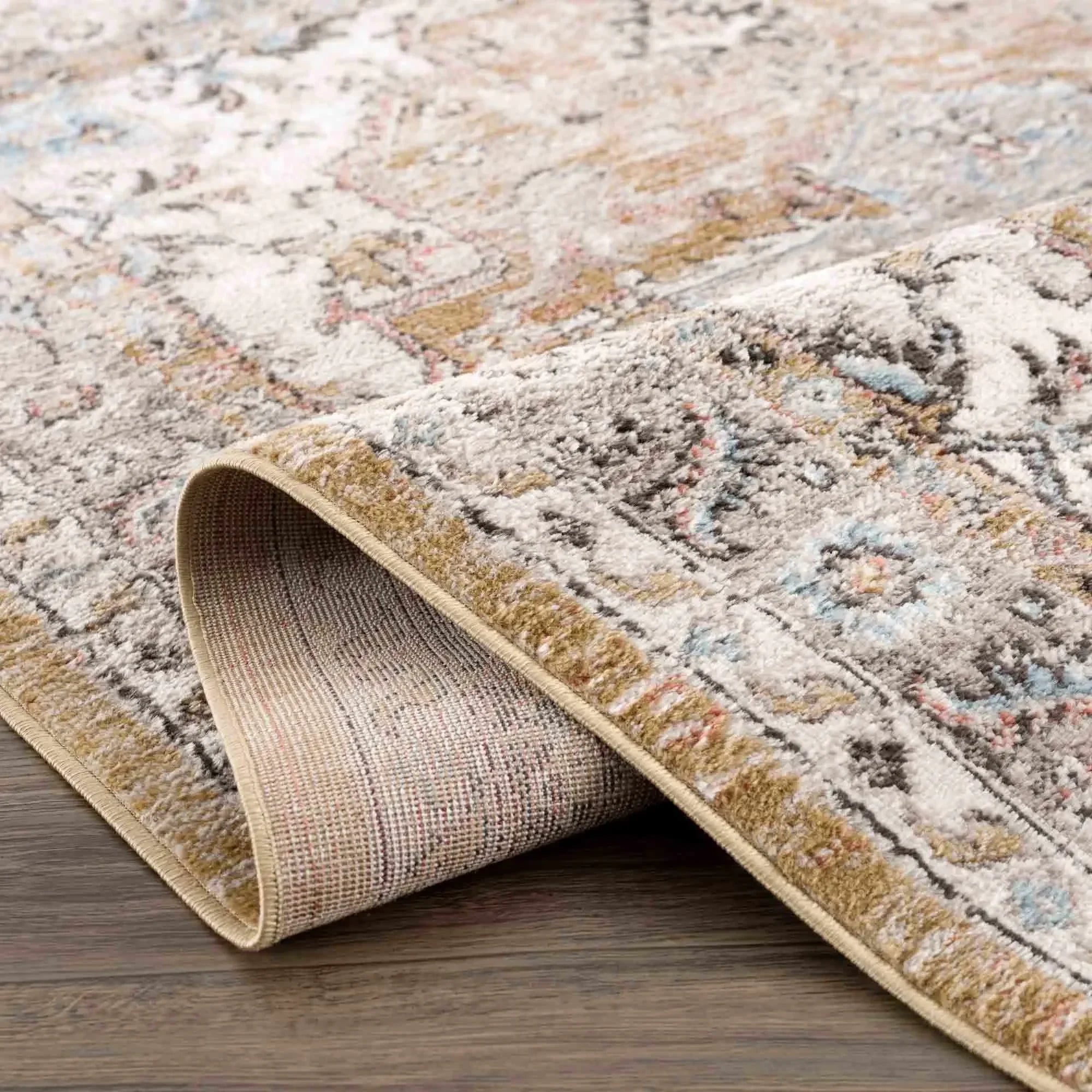 Albie Gold & Beige Polypropylene Area Rug - The Mayfair Hall